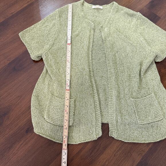 Eileen Fisher Short Sleeve Open Front Silk Linen Cardigan Green Boho Casual Sz L - Picture 4 of 7